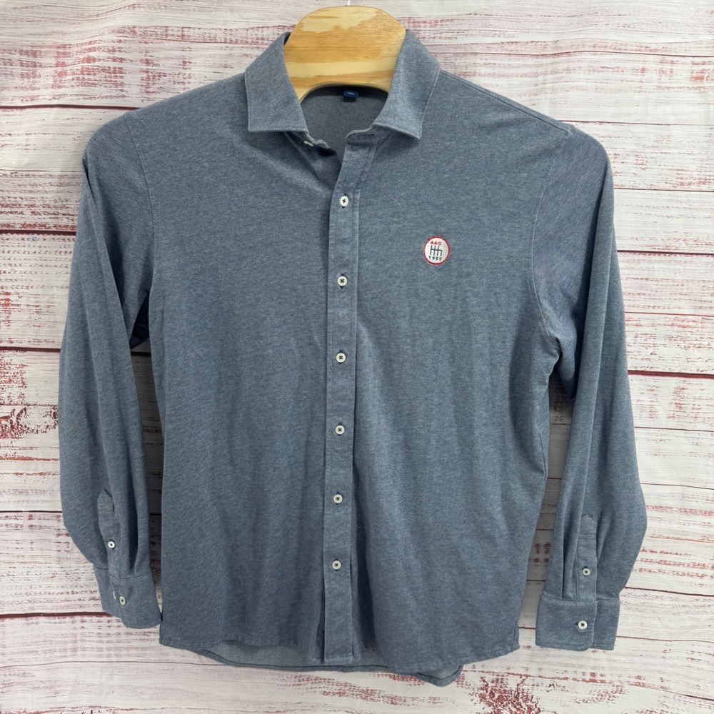 Stitch Golf Shirt Mens Large Long Sleeve Button Down Blue Cotton Blend Casual‎